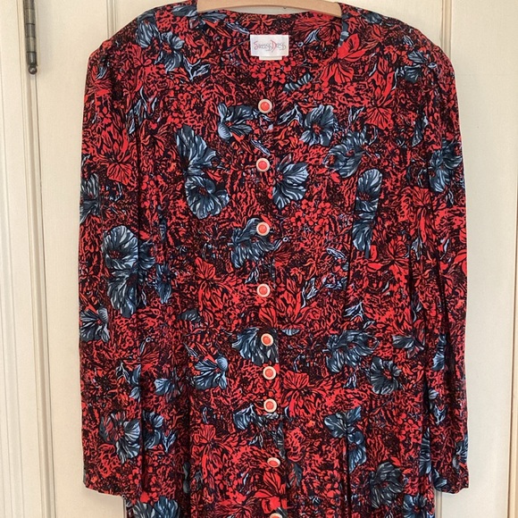 Vintage 80s Floral Button Front address 16W - Picture 3 of 13